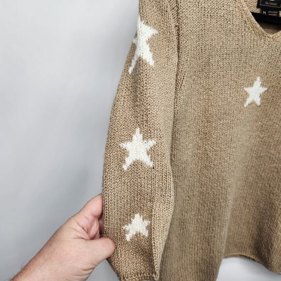 Planet Earth Sweaters Taupe Cotton Knit Star Hand Loom Sweater Women's M - Picture 5 of 6